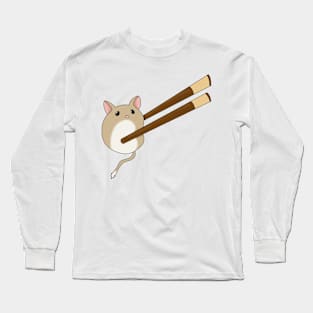 Cute golden gerbil mochi with chopsticks Long Sleeve T-Shirt